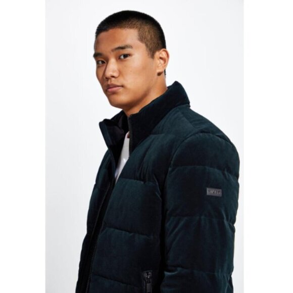 DKNY Quilted Velvet Ultra Soft Puffer Jacket Coat Hunter Green Men's Size XL - Picture 1 of 6